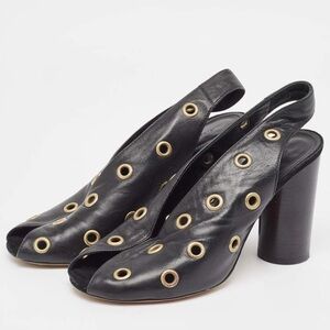 Isabel Marant Grommet Embellished Black Leather Slingback Sandals, size 40
